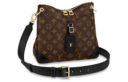 LOUIS VUITTON Odeon Coated Canvas With Leather Trim Handbag, Shoulder Bag, Crossbody Bag Small Women's Black