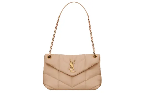 SAINT LAURENT PUFFER Sheepskin Cloud Bag, Pillow Bag, Handbag, Shoulder Bag, Crossbody Bag Small Women's Dark Beige