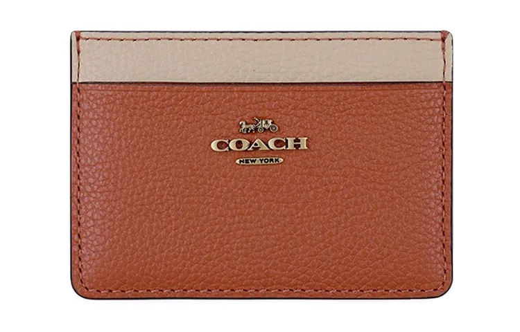 COACH Card Case Leather Card Holder Card Holder Mini Women's Orange & White Multicolor