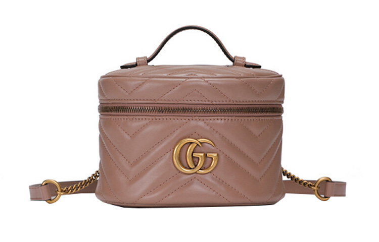 GUCCI Marmont Quilted Leather Makeup Bag Handbag Backpack Mini Women's Dark Pink
