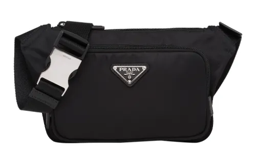 PRADA Cow Leather Re Nylon Recycled Nylon Shoulder Bag, Fanny Pack Men's Black