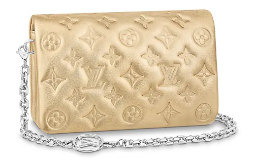 LOUIS VUITTON Coussin Embossed Lambskin Handheld Shoulder Bag, Crossbody Bag Women's Gold
