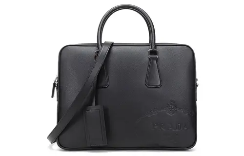 PRADA Saffiano Cow Leather Handbag Men's Black