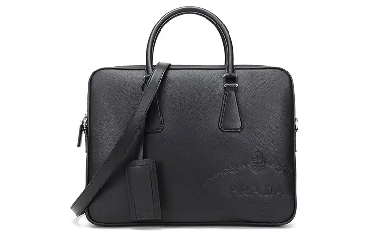 PRADA Saffiano Cow Leather Handbag Men's Black