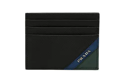 PRADA Saffiano Leather Card Holder Men's Black/Green/Blue