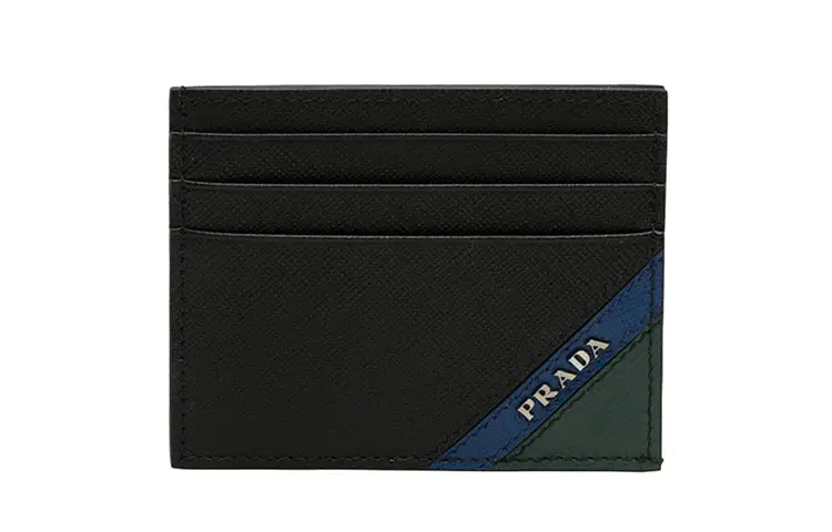 PRADA Saffiano Leather Card Holder Men's Black/Green/Blue