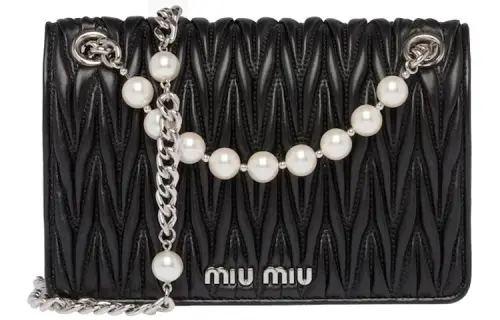 MIU MIU MATELASSÉ Soft Goat Skin One Shoulder Handbag, Crossbody Bag Mini Women's Black