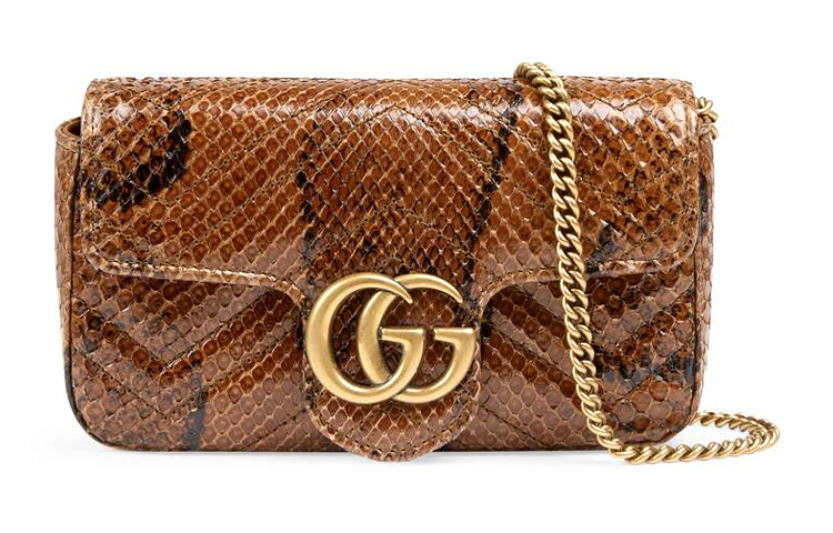 GUCCI GG Marmont Quilted Snake Leather Chain Shoulder Bag, Crossbody Bag Women's Snakeskin Print