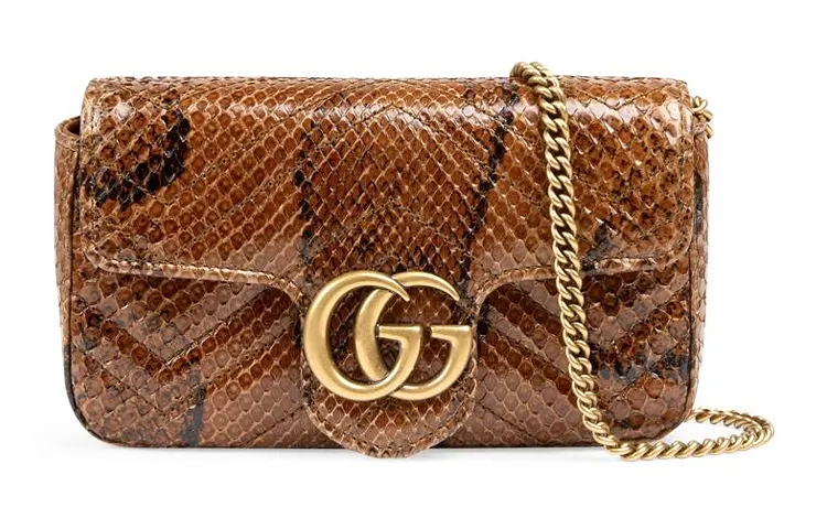 GUCCI GG Marmont Quilted Snake Leather Chain Shoulder Bag, Crossbody Bag Women's Snakeskin Print
