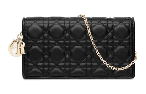 DIOR Lady Dior Lambskin Clutch, Shoulder Bag, Crossbody Bag Small Women's Black