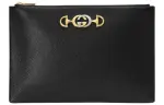 GUCCI Zumi Grain Leather Clutch Large Women's Black
