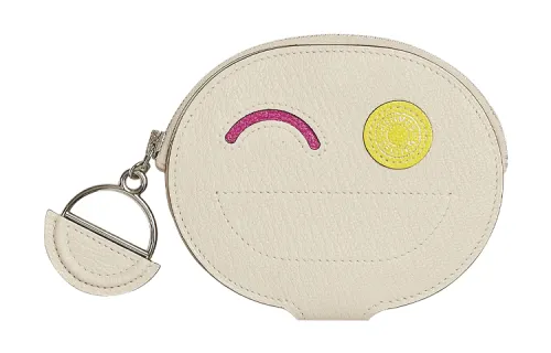 HERMES In The Loop Sheepskin Card Holder Women's Gray White/Magnolia Pink/Lemon