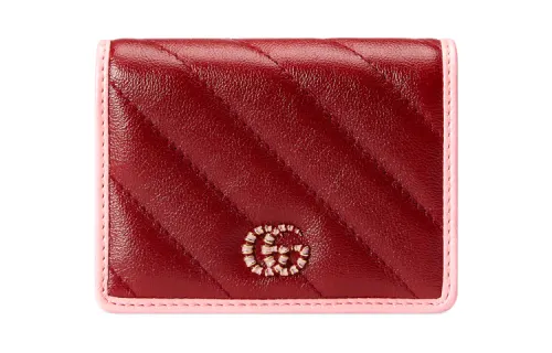 GUCCI GG Embossed Leather Wallet Women's Red