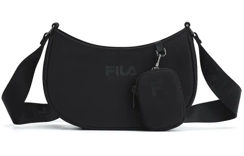 FILA Athletics Fabric Combo Bag, Hobo Bag, Shoulder Bag, Crossbody Bag Regular Women's Pure Black