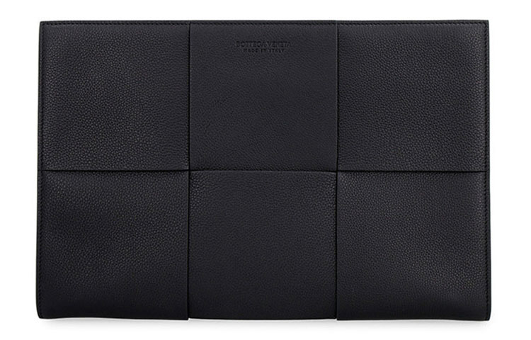 Bottega Veneta Brand Logo Sheepskin Clutch Men's Black