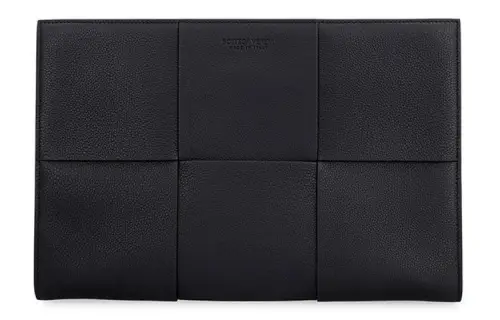 Bottega Veneta Brand Logo Sheepskin Clutch Men's Black