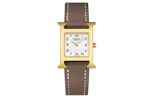 HERMES Heure H Wrist Watches Quartz Movement Genuine Leather Strap White Dial Women's Watch