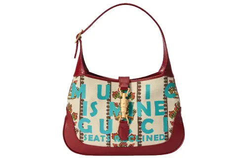 GUCCI Jackie 1961 Canvas With Leather Trim Crescent Shoulder Bag Shoulder Bag Small Women's Ecru & Red