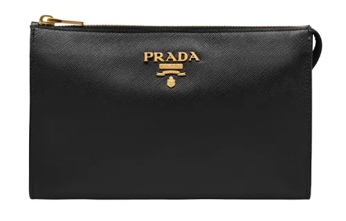 PRADA Saffiano Leather Clutch Regular Women's Black