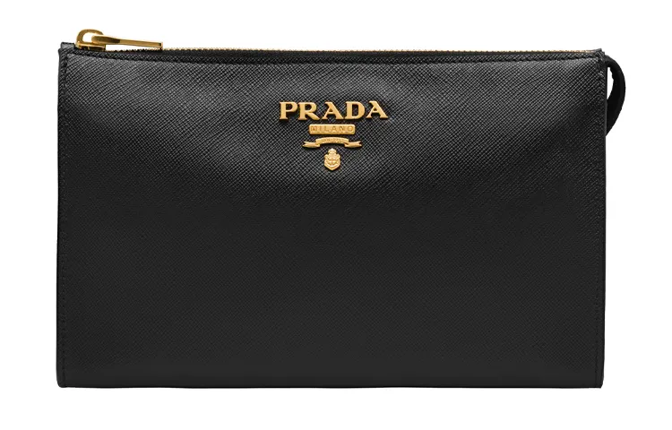 PRADA Saffiano Leather Clutch Regular Women's Black