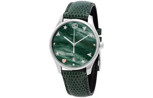 GUCCI Wrist Watches Quartz Movement Leather Strap Green Dial Women's Watch 30m Water Resistant