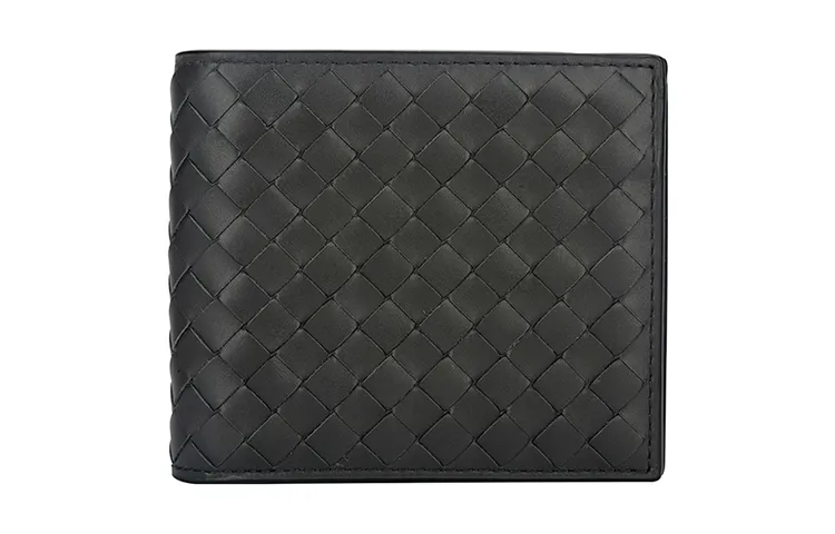 Bottega Veneta Calfskin Card Holder, Wallet Men's Gray Green