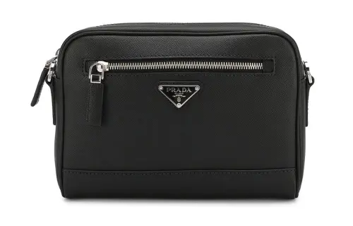 PRADA Saffiano Cow Leather Clutch Regular Men's Black