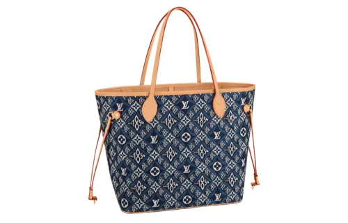 LOUIS VUITTON NEVERFULL Cow Leather Tote Combo Bag, One Shoulder Handbag Women's Blue