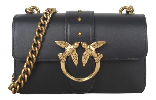 PINKO Cow Leather Shoulder Bag Women's Black & Black Gold