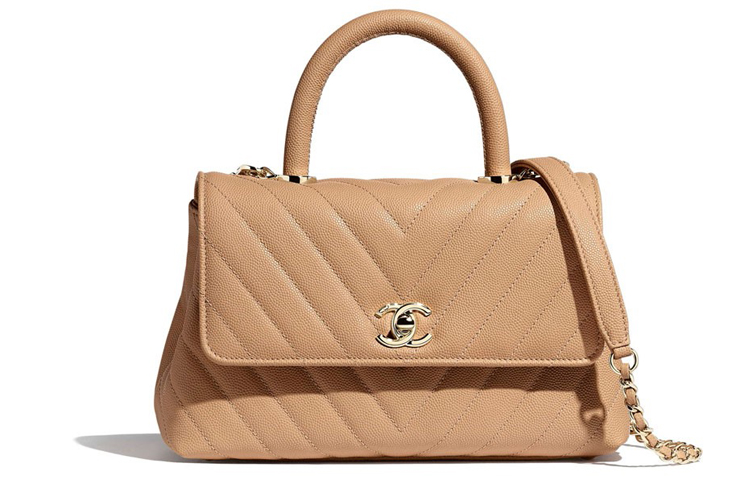 CHANEL Coco Handle Calfskin Metal Finish One Shoulder Handbag Small Women's Beige