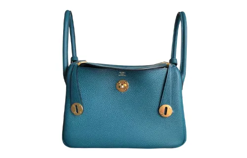HERMES Lindy Taurillon Clemence Cow Leather Handbag 26 Women's W0 Vert Bosphore Bosphorus Green