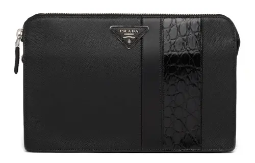 PRADA Saffiano Leather Clutch Men's Black