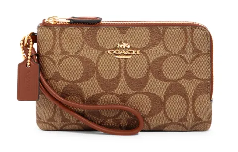COACH Corner Zip Coated Canvas With Leather Clutches Small Women's Brown