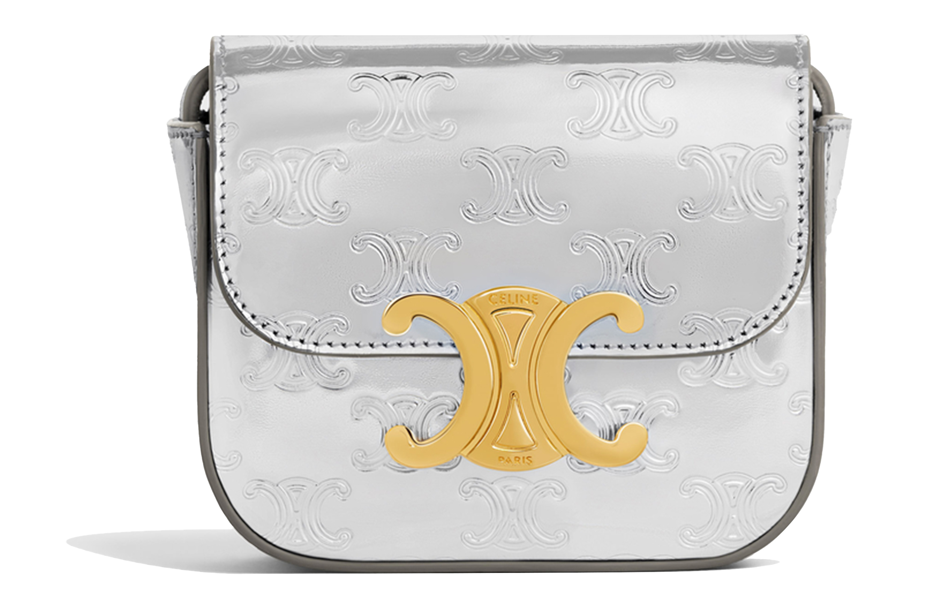 CELINE Triomphe Fabric With Calfskin Handbag, Shoulder Bag, Crossbody Bag Mini Women's Silver