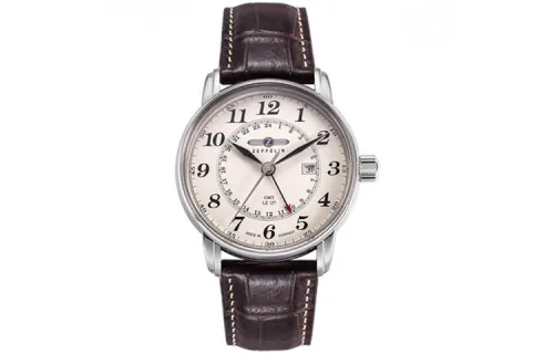 ZEPPELIN Quartz men's watch, white dial, case stainless steel, watch strap, quartz mechanism, genuine leather
