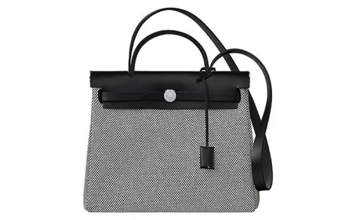 HERMES Herbag Zip Canvas With Leather Canvas Bag Handbag Shoulder Bag Crossbody Bag Medium Size Unisex Black/Greige