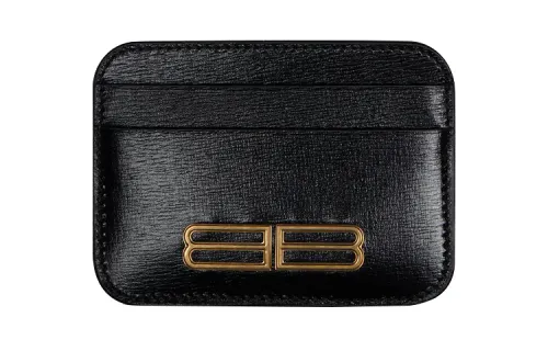 Balenciaga Gossip Cow Leather Card Holder Wallet Mini Women's Black