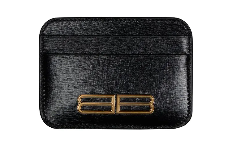 Balenciaga Gossip Cow Leather Card Holder Wallet Mini Women's Black