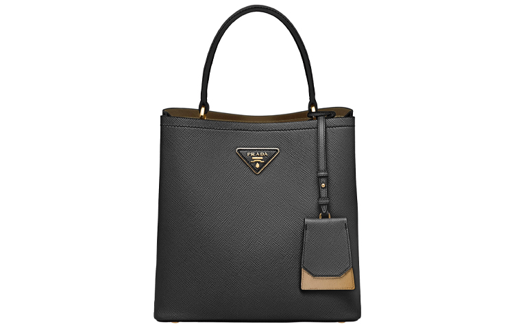 PRADA Panier Saffiano Leather Clutch Shoulder Bag Handbag Medium Women's Black