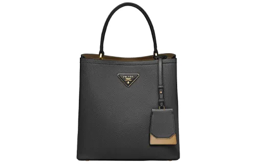PRADA Panier Saffiano Leather Clutch Shoulder Bag Handbag Medium Women's Black