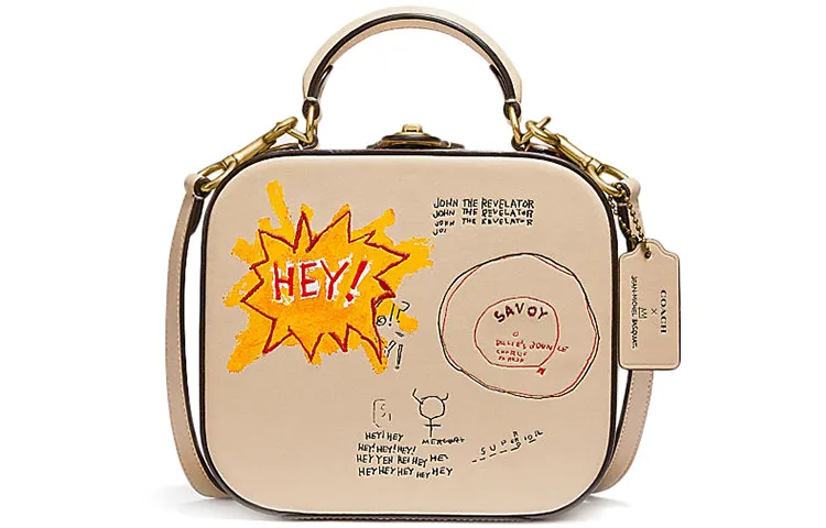 COACH Solid Color Leather Square Handbag Shoulder Bag Women's Ivory White