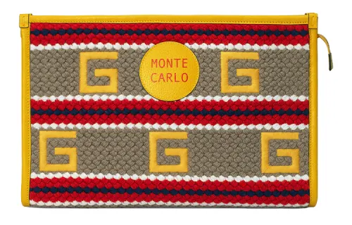 GUCCI Fabric With Leather Clutch Women's Yellow Red