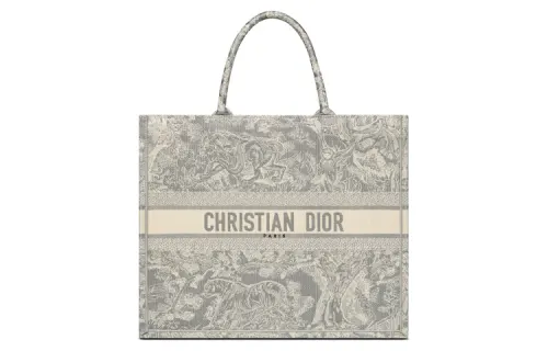 DIOR BookTote Embroidery Tote Bag, Shopping Bag, Handbag Large Women's Gray