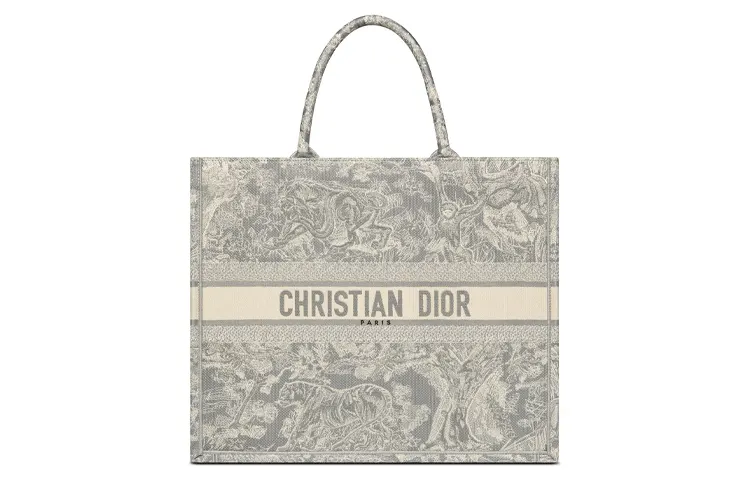 DIOR BookTote Embroidery Tote Bag, Shopping Bag, Handbag Large Women's Gray