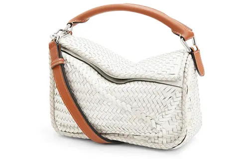 LOEWE Puzzle Bag Buffalo Leather And Calfskin Handbag Small Women's White