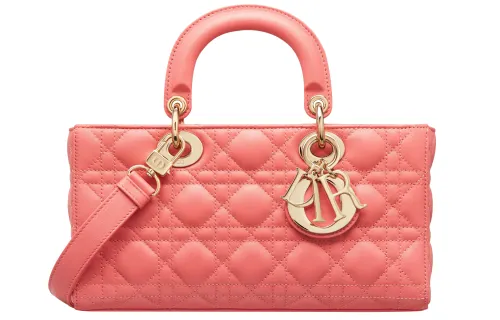 DIOR Lady D JOY Sheepskin Handbag, Shoulder Bag, Crossbody Bag, Handbag Women's Gray Tone Coral Pink
