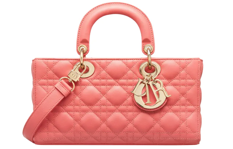 DIOR Lady D JOY Sheepskin Handbag, Shoulder Bag, Crossbody Bag, Handbag Women's Gray Tone Coral Pink