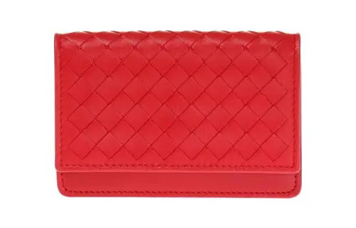 Bottega Veneta Coarse Grained Calfskin Woven Wallet Women's Red