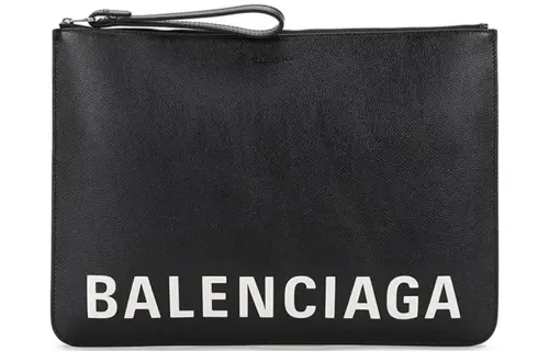 Balenciaga Leather Document Bag Clutch Men's Black White