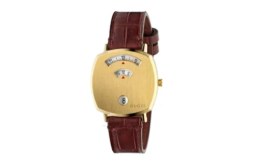 GUCCI Grip Collection Wrist Watches Quartz Movement Leather Strap Yellow Watch Dial Men's Watches